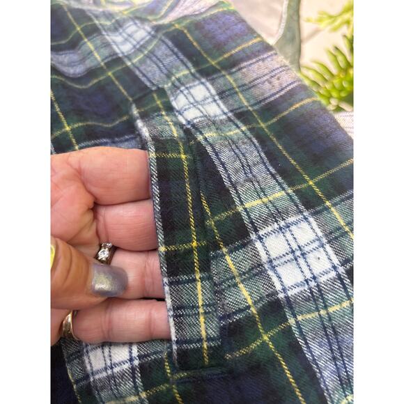 LL Bean Flannel Shirt Womens M Green Scotch Plaid Relaxed Fit Zip Hoodie Pockets - Picture 7 of 9